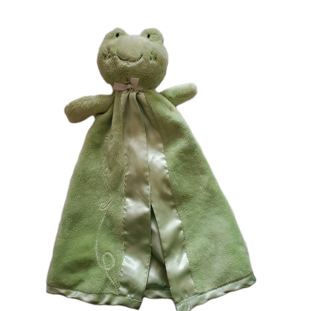 Vtg Carters Frog "I Am Cute" Lovey Security Blanket Silky Satin Green Rattle‎